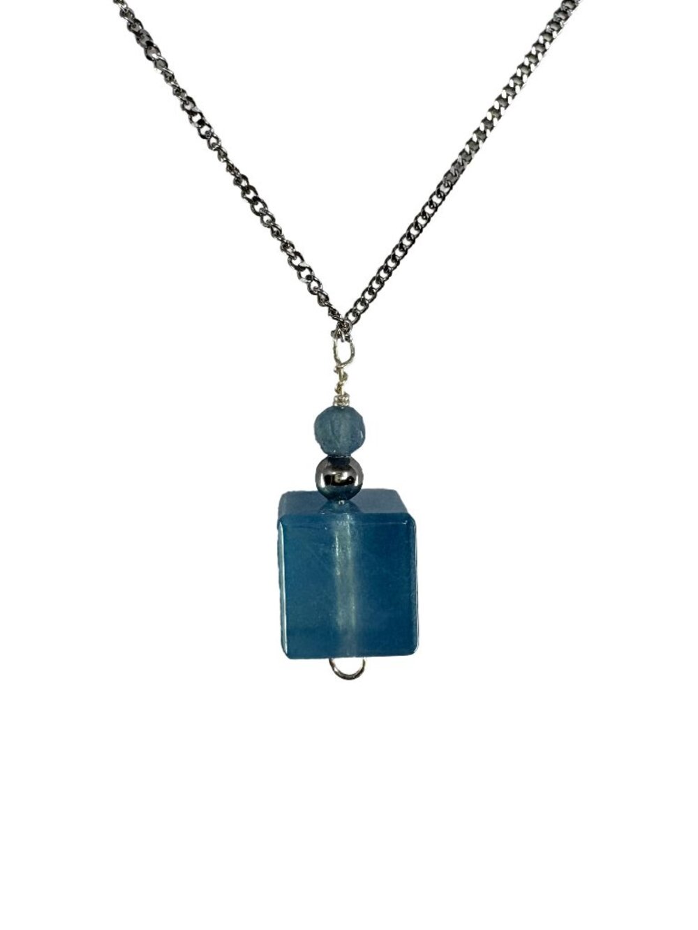 Share 11mm Natural Aquamarine Cube Pendant Necklace 18" March Birthstone Throat